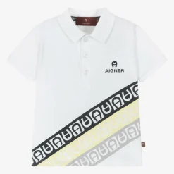 AIGNER Tops*Baby Boys White Cotton Polo Shirt