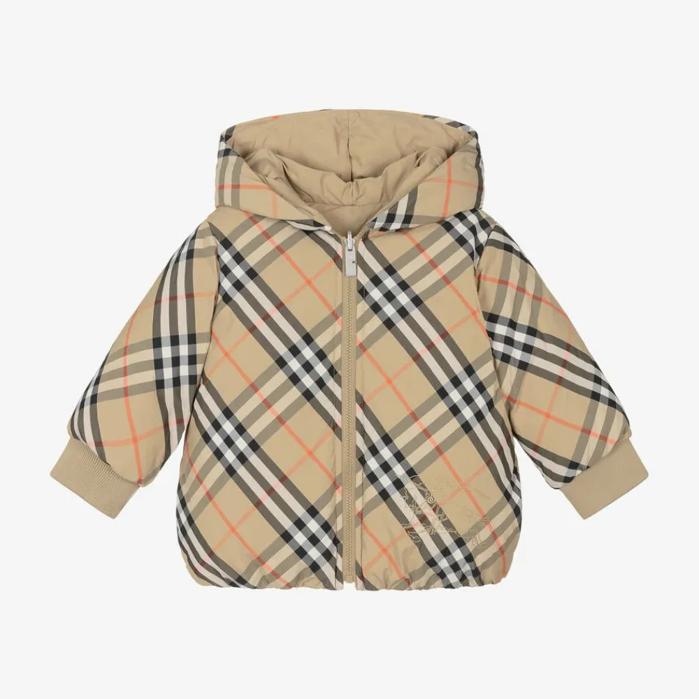 Burberry Coats & Jackets*Baby Girls Beige Check Reversible Down Jacket