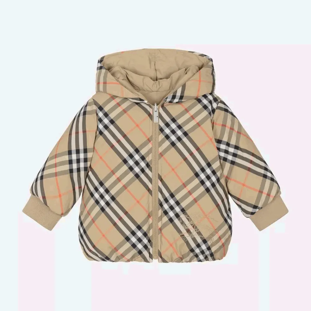 Burberry Coats & Jackets*Baby Girls Beige Check Reversible Down Jacket