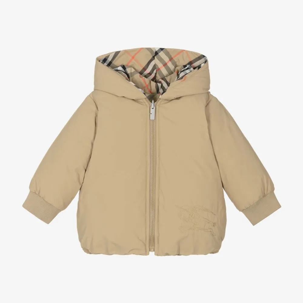 Burberry Coats & Jackets*Baby Girls Beige Check Reversible Down Jacket