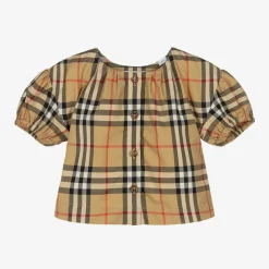 Burberry Tops*Baby Girls Beige Cotton Check Blouse