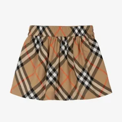 Burberry Skirts*Baby Girls Beige Cotton Check Skirt SandCheck