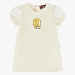 AIGNER Dresses*Baby Girls Beige Cotton Puff Sleeve Dress