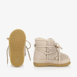 Donsje First Walkers|First Walkers*Baby Girls Beige Faux Fleece & Nubuck Boots