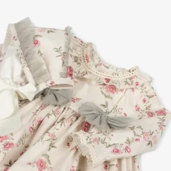 Abuela Tata Dresses*Baby Girls Beige Floral Print Cotton Dress Set