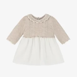 Mayoral Newborn Dresses*Baby Girls Beige Knit & Organza Dress