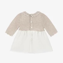Mayoral Newborn Dresses*Baby Girls Beige Knit & Organza Dress