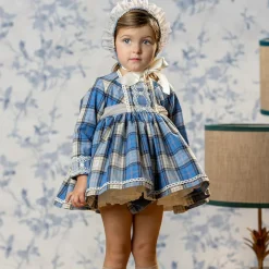 Abuela Tata Dresses*Baby Girls Blue Check Cotton Dress Set