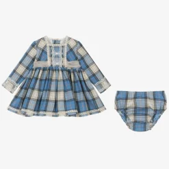 Abuela Tata Dresses*Baby Girls Blue Check Cotton Dress Set