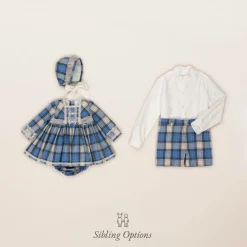 Abuela Tata Dresses*Baby Girls Blue Check Cotton Dress Set