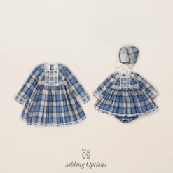 Abuela Tata Dresses*Baby Girls Blue Check Cotton Dress Set