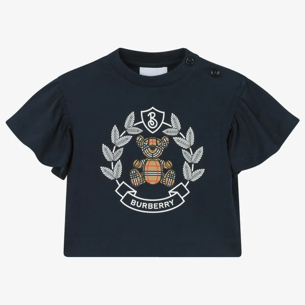 Burberry Tops*Baby Girls Blue Cotton Crest T-Shirt