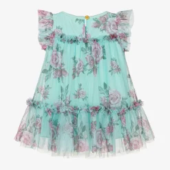 Angels Face Dresses*Baby Girls Blue Floral Dress Aqua