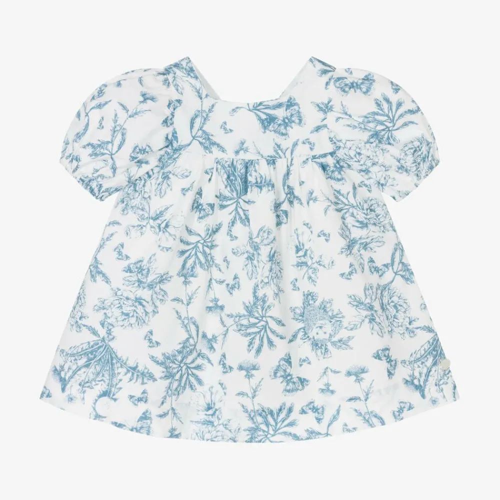 Tartine et Chocolat Dresses*Baby Girls Blue Toile Du Jouy Cotton Dress
