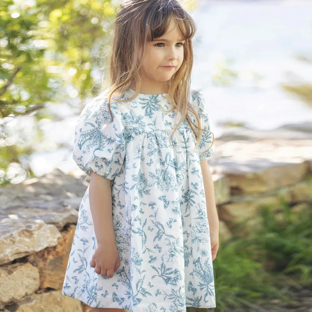 Tartine et Chocolat Dresses*Baby Girls Blue Toile Du Jouy Cotton Dress