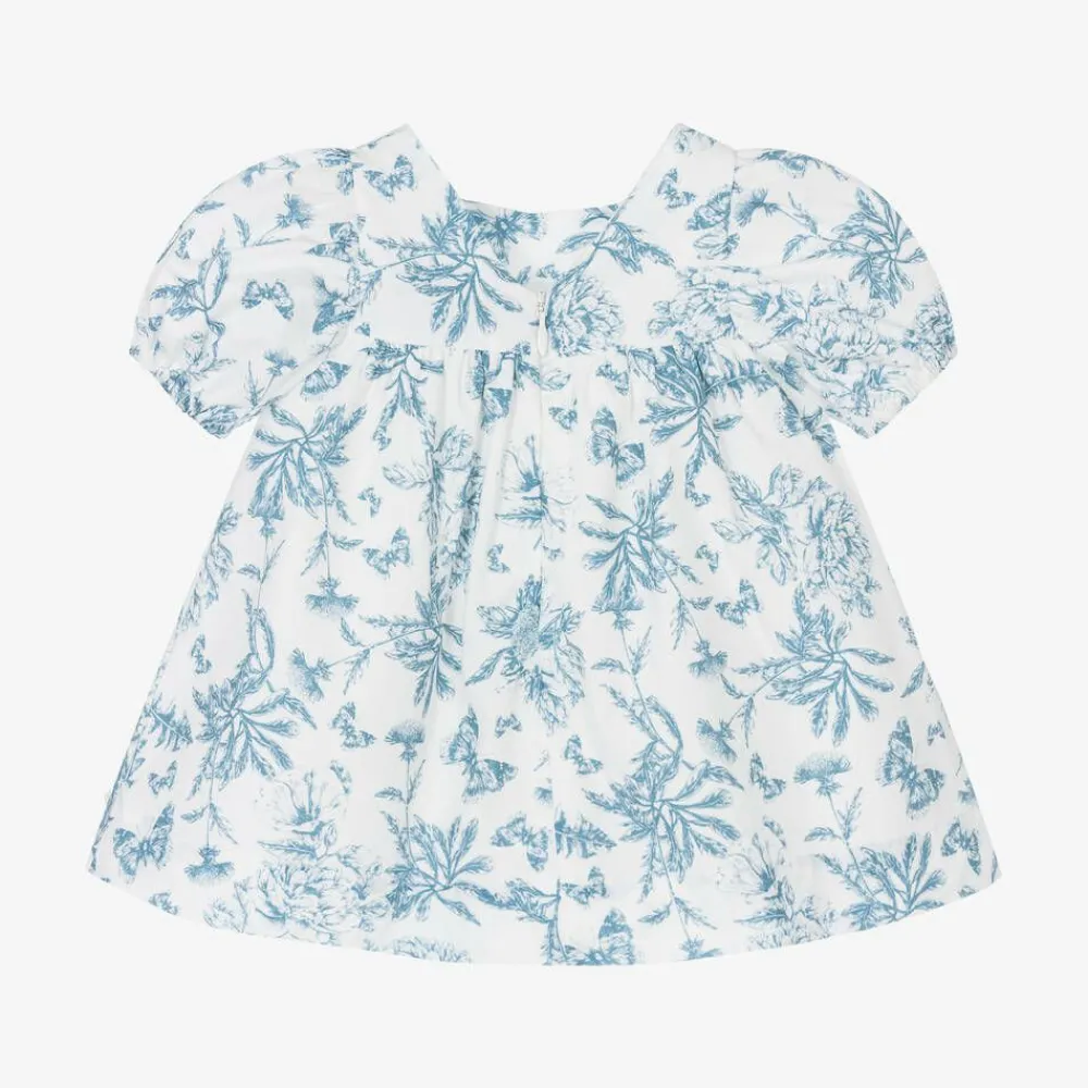 Tartine et Chocolat Dresses*Baby Girls Blue Toile Du Jouy Cotton Dress