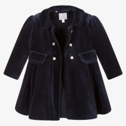 Emile et Rose Coats & Jackets*Baby Girls Blue Velour Coat & Hat Set