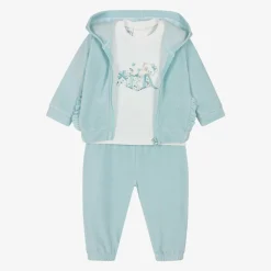 iDO Mini Tracksuits*Baby Girls Blue Velour Tracksuit Set