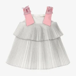 Hucklebones London Dresses*Baby Girls Glittery Silver Pleated Dress