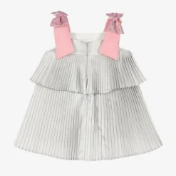 Hucklebones London Dresses*Baby Girls Glittery Silver Pleated Dress