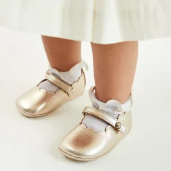 Beatrice amp; George Traditional Shoes*Baby Girls Gold Leather Pre-Walker Shoes