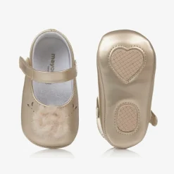 Mayoral Newborn Pre Walkers|Pre Walkers*Baby Girls Gold Pom-Pom Pre-Walker Shoes