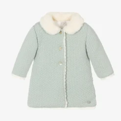 Paz Rodríguez Coats & Jackets*Baby Girls Green Knitted Coat