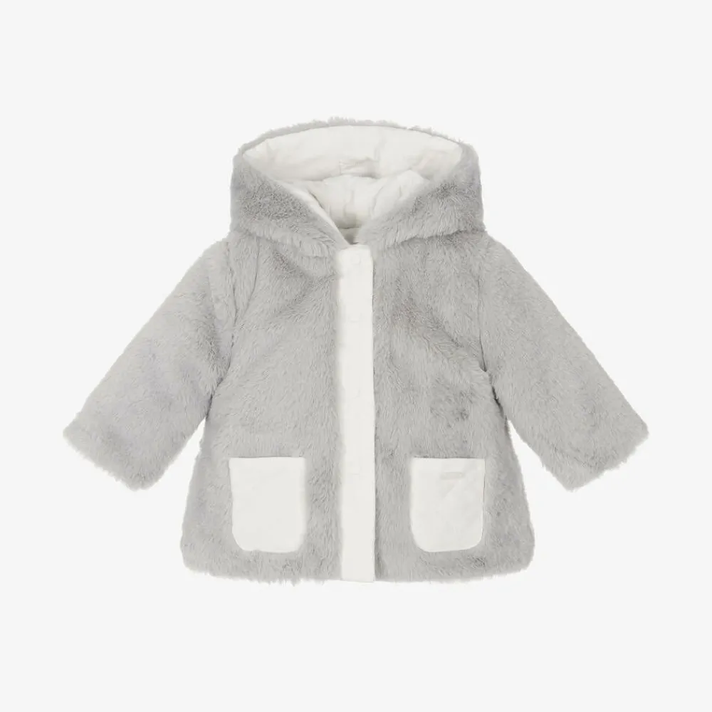 Patachou Coats & Jackets*Baby Girls Ivory & Grey Reversible Coat
