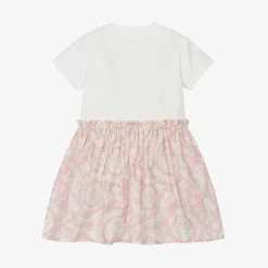 Versace Dresses*Baby Girls Ivory & Pink Barocco Cotton Dress