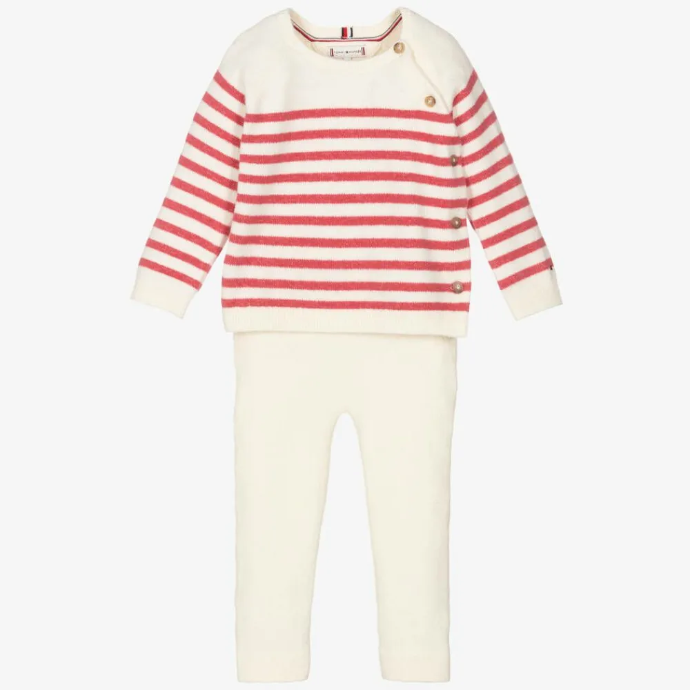 Tommy Hilfiger Outfit Sets|Outfit Sets*Baby Girls Ivory & Pink Cotton Leggings Set
