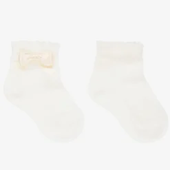 Story Loris Socks*Baby Girls Ivory Bow Socks