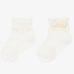Story Loris Socks*Baby Girls Ivory Bow Socks