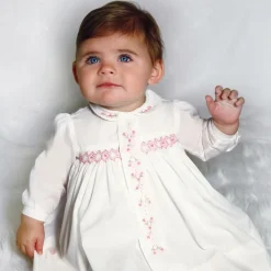 Sarah Louise Dresses*Baby Girls Ivory Cotton Hand-Smocked Dress