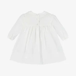 Sarah Louise Dresses*Baby Girls Ivory Cotton Hand-Smocked Dress