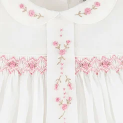 Sarah Louise Dresses*Baby Girls Ivory Cotton Hand-Smocked Dress