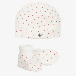 Petit Bateau Gifts*Baby Girls Ivory Cotton Hat & Booties Set