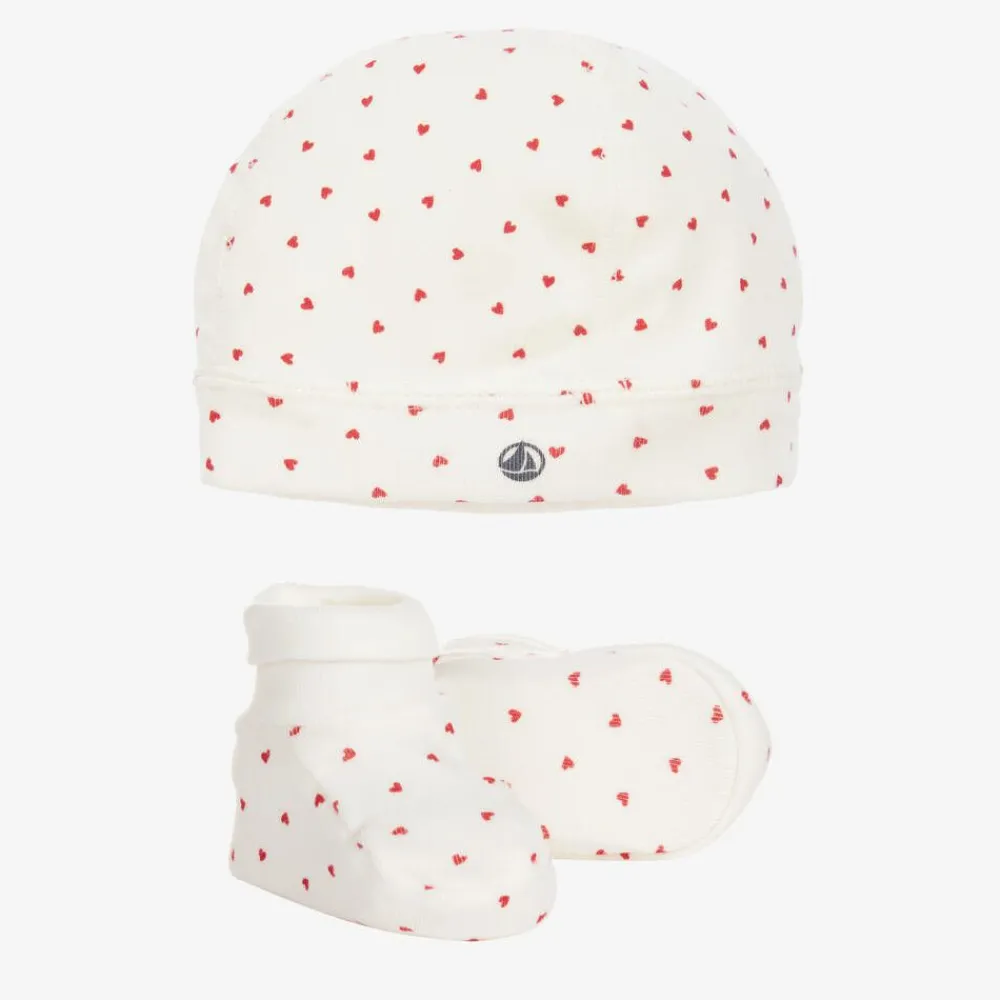 Petit Bateau Gifts*Baby Girls Ivory Cotton Hat & Booties Set