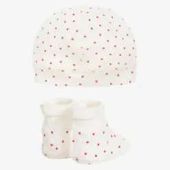 Petit Bateau Gifts*Baby Girls Ivory Cotton Hat & Booties Set