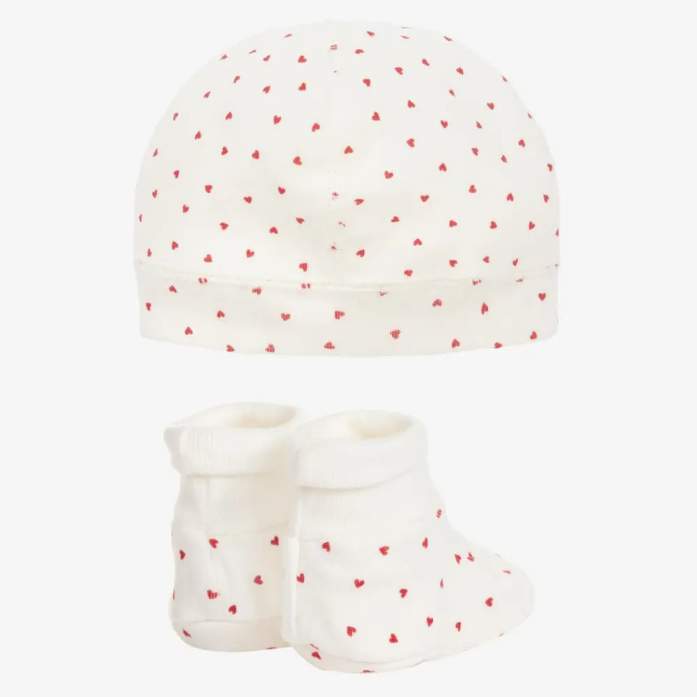 Petit Bateau Gifts*Baby Girls Ivory Cotton Hat & Booties Set