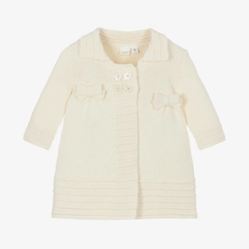 iDO Mini Coats & Jackets*Baby Girls Ivory Cotton Knit Pram Coat