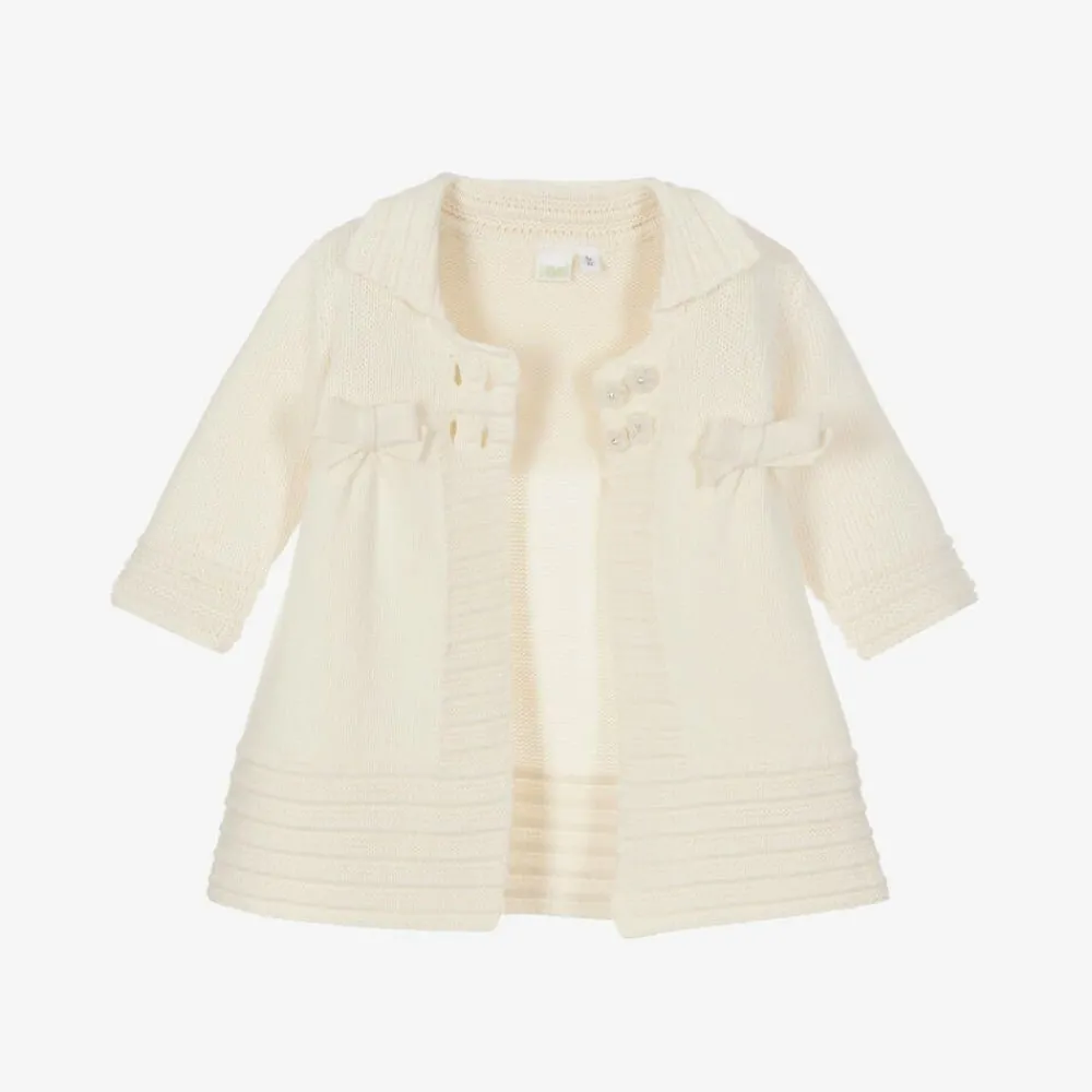 iDO Mini Coats & Jackets*Baby Girls Ivory Cotton Knit Pram Coat