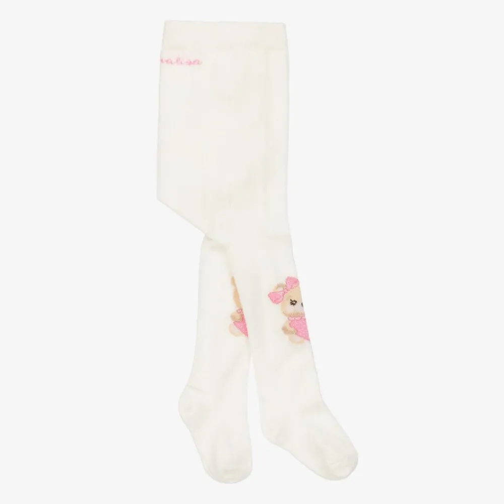 Monnalisa Tights|Tights*Baby Girls Ivory Cotton Teddy Tights
