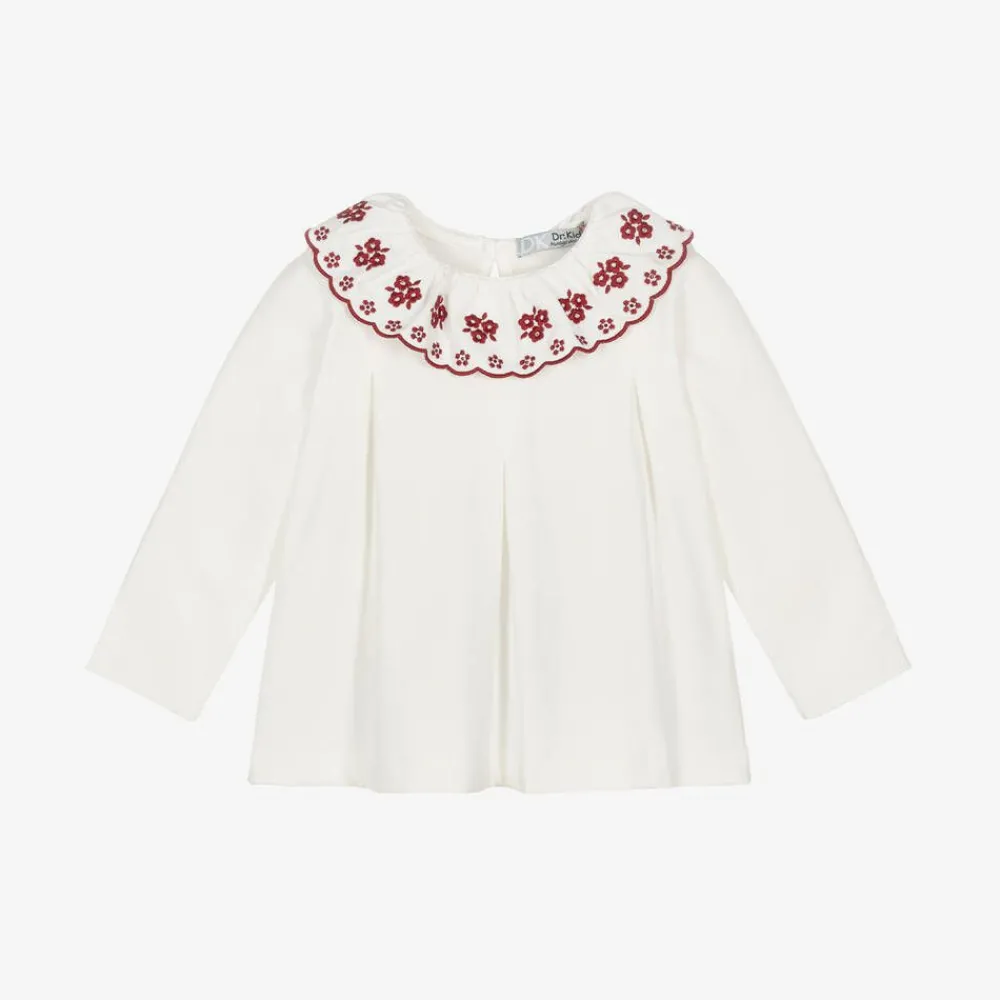 Dr. Kid Tops*Baby Girls Ivory Embroidered Top