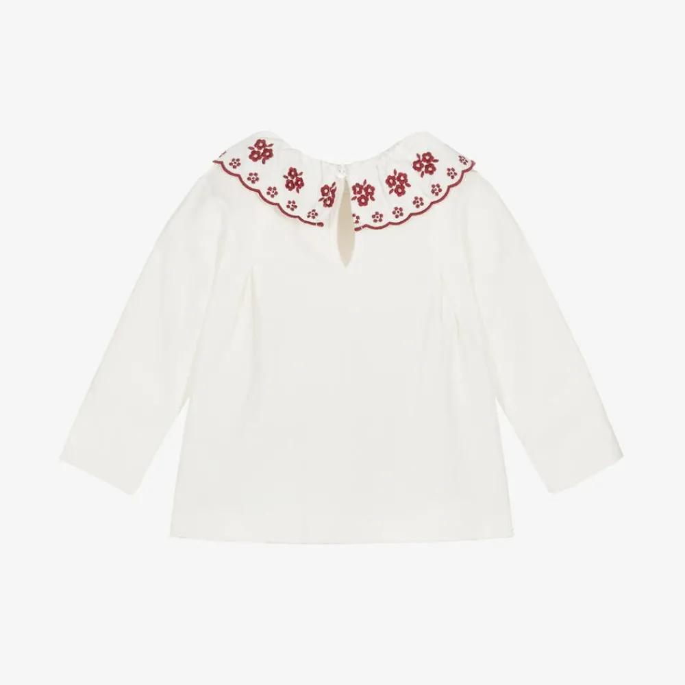 Dr. Kid Tops*Baby Girls Ivory Embroidered Top