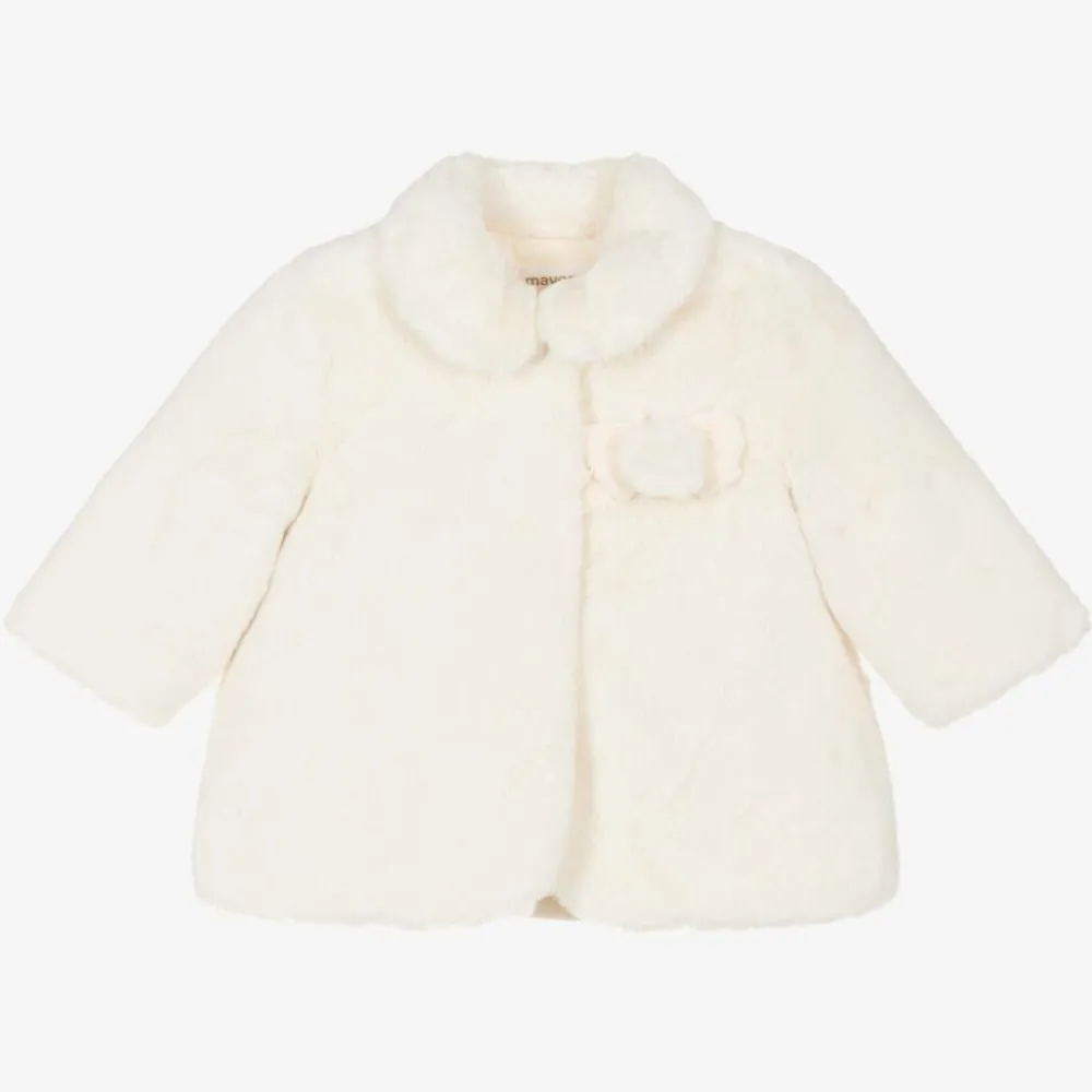 Mayoral Coats & Jackets*Baby Girls Ivory Faux Fur Coat