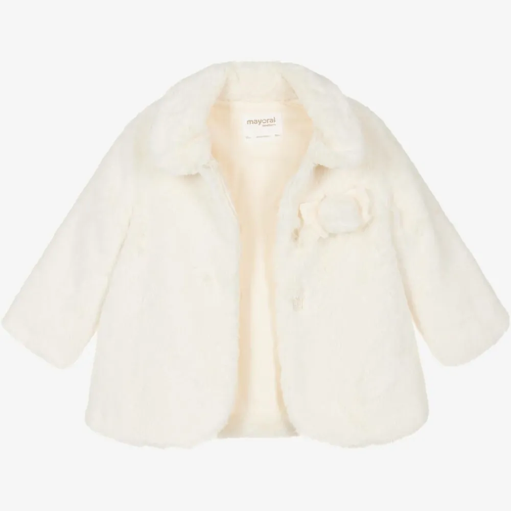 Mayoral Coats & Jackets*Baby Girls Ivory Faux Fur Coat
