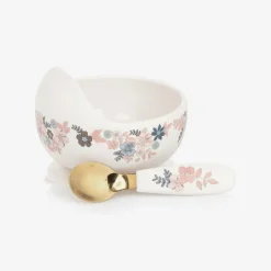 Elodie Lunch Accessories*Baby Girls Ivory Floral Feeding Bowl & Spoon Set