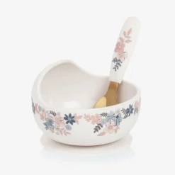 Elodie Lunch Accessories*Baby Girls Ivory Floral Feeding Bowl & Spoon Set