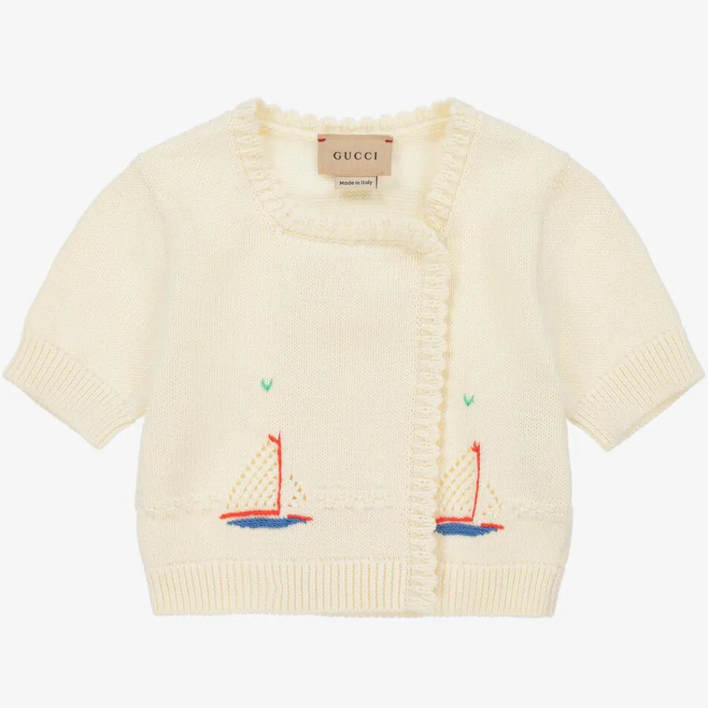 Gucci Tops*Baby Girls Ivory Knitted Boat Cardigan