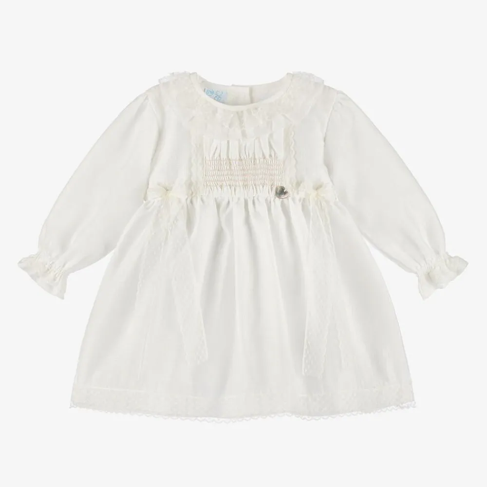 Artesanía Granlei Gifts*Baby Girls Ivory Organza & Lace Dress